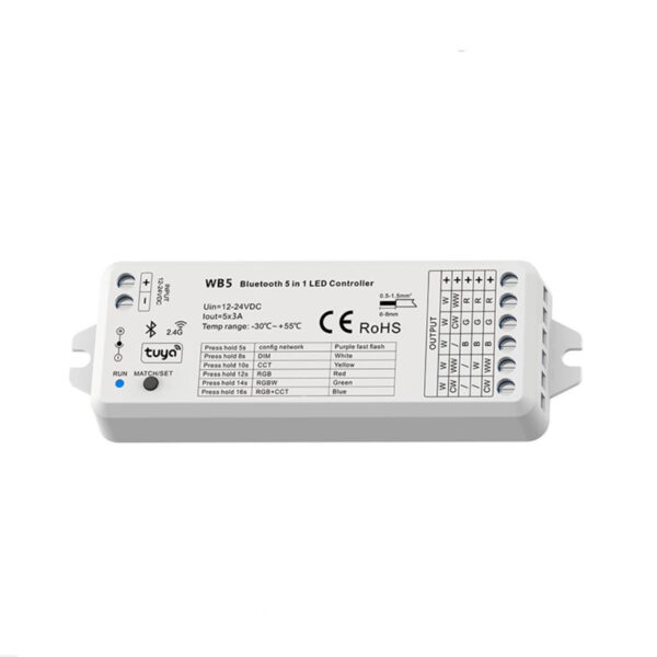 Bluetooth-RF-5-in1-LED-controller-WB5-voice-control-Control-RGB-RGBW-RGB-CCT-color-temperature